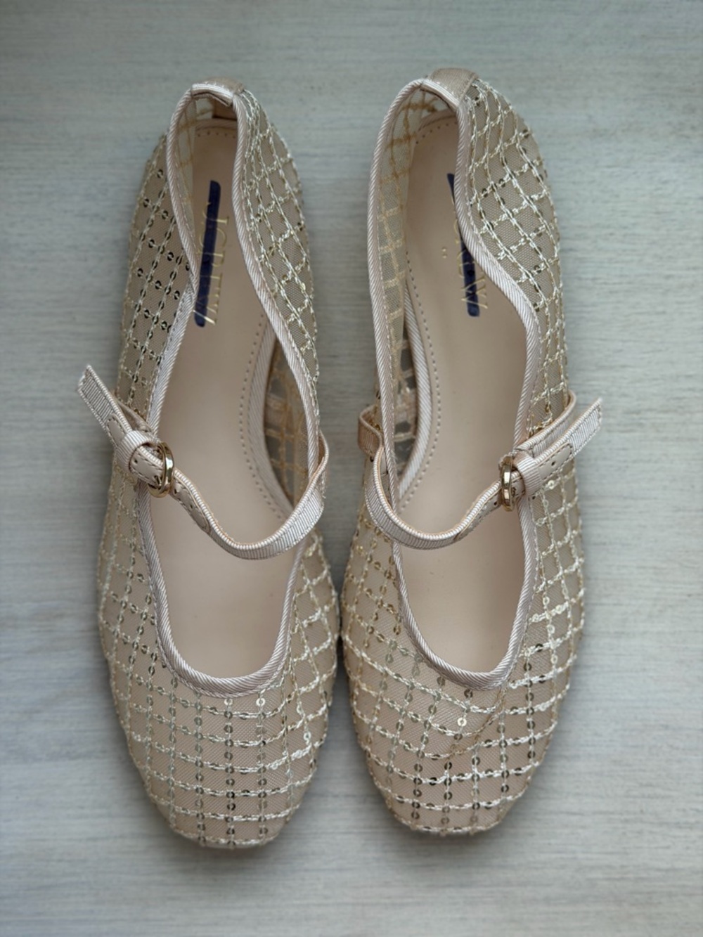 J.Crew Sequin Plaid Mary Jane Flats in Gold Sequin, Size 7 - Picture 6 of 9